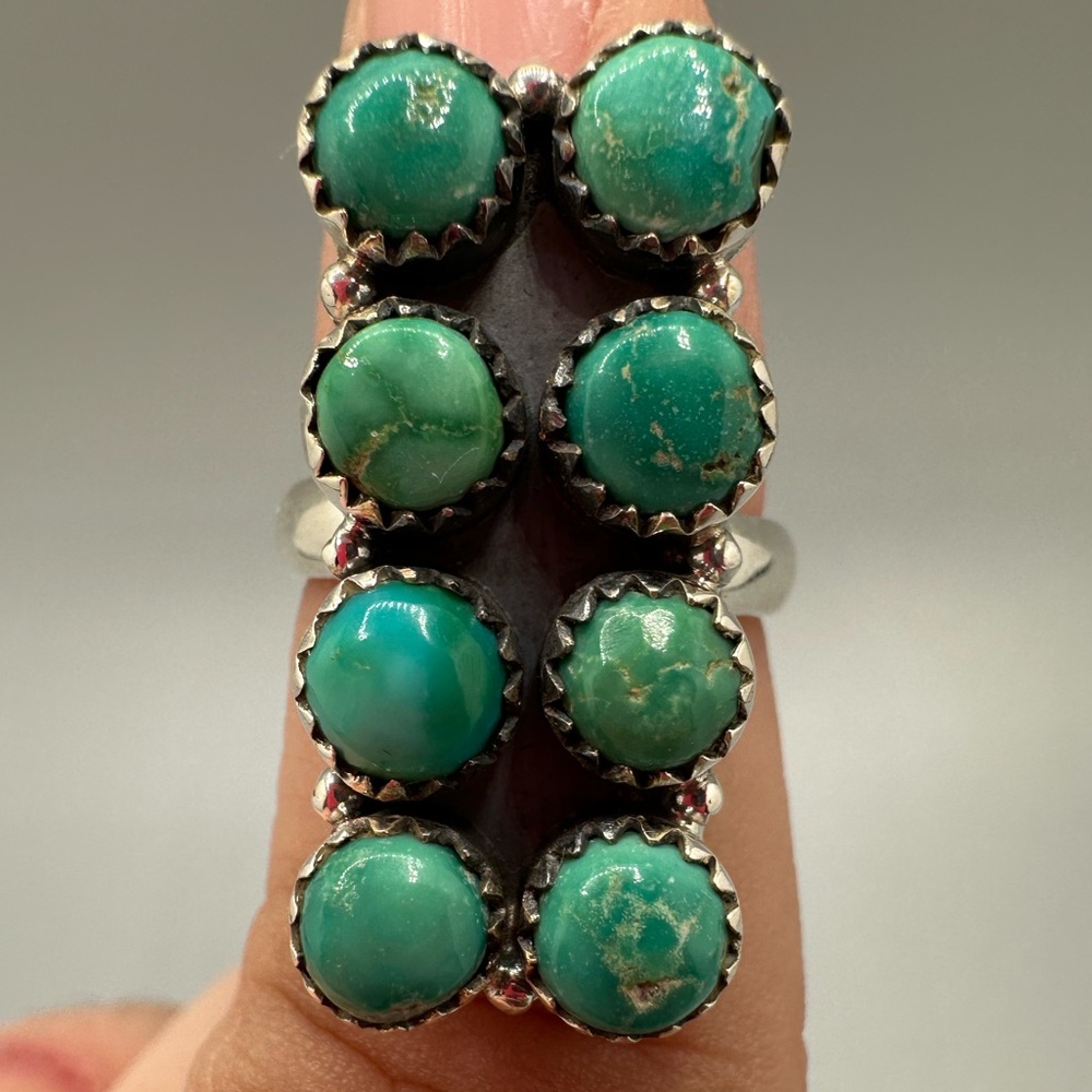 Kingman Turquoise Sterling Silver 925 Handmade Bar Ring Adjustable - Picture 9 of 10